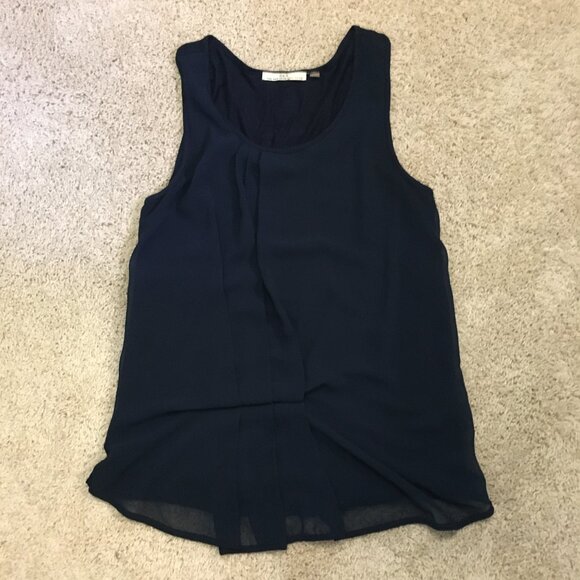 Dex Dark Navy Blue Chiffon Super Pleat Art Deco Two Layer Tank - Picture 8 of 13